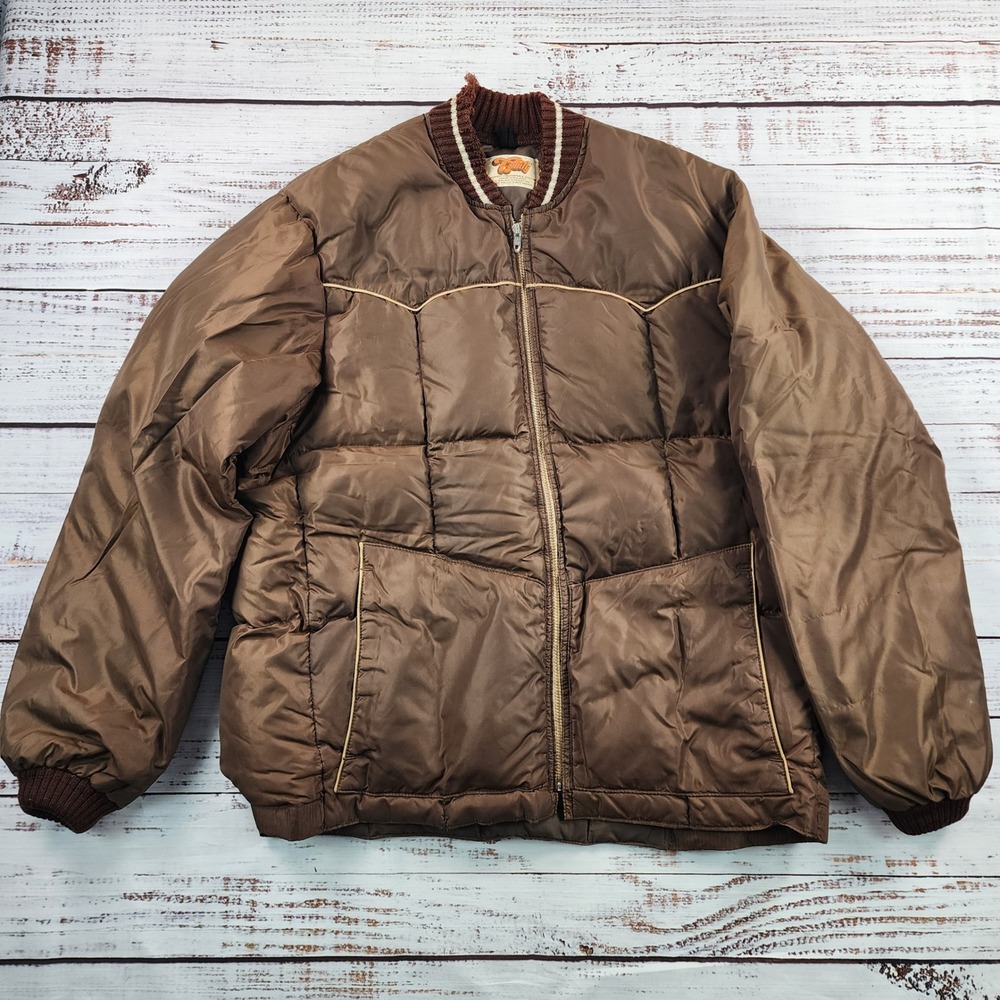 Vintage 70's Comfy Down Puffer Jacket Men's L Brown Western Yoke USA Made